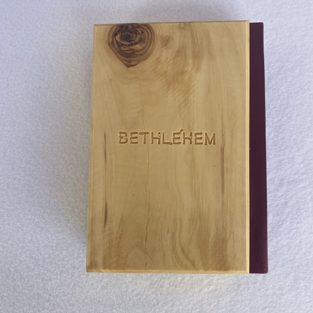 Jerusalem Holy Bible Olive Wood Hardcover KJV Burgundy Gold Gilt Bethlehem‎ Gift